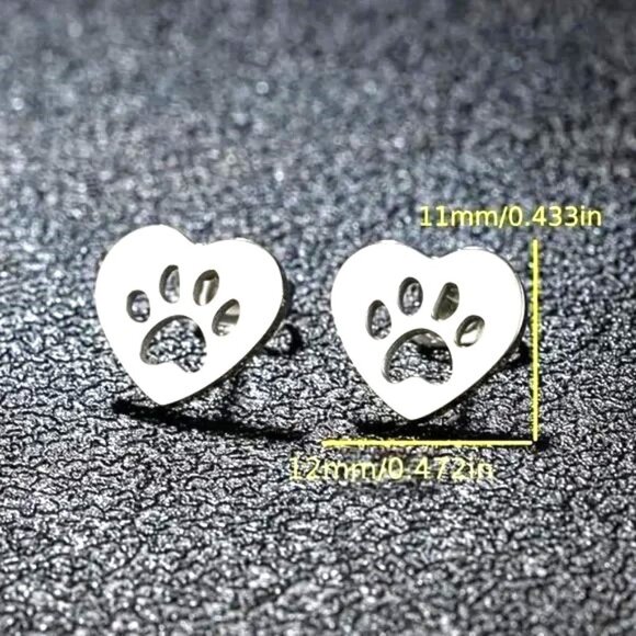 Paw Print Earrings Stud Dog Cat Animal Simple Stylish Fun Silver - Picture 2 of 2